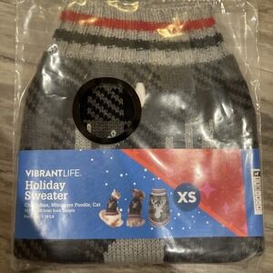 Vibrant Life Pullover Grey Reindeer Holiday Sweater For Pets Size XS 5-10 Lb